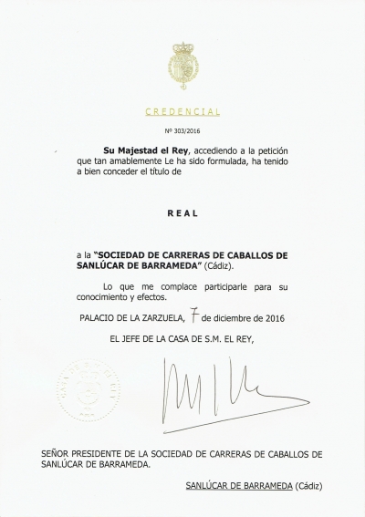 Se le concede el Título de Real a la Sociedad de Carreras de Caballos de Sanlúcar de Barrameda